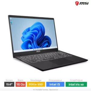 MSI Modern 15 laptop featuring a 15.6-inch display and Intel Core i5-1335U processor, showcasing sleek design and performance.