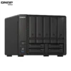 A sleek black QNAP TS-h973AX-32G NAS with multiple drive bays and USB ports, designed for data storage and management.