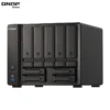 A sleek black QNAP TS-h973AX-32G network-attached storage device with five drive bays and USB ports, designed for efficient data management and storage.