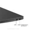 Close-up of the Lenovo ThinkPad E16 Gen 1's side ports, featuring USB, RJ45 Ethernet, and a security lock slot.