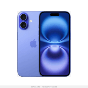 A lavender iPhone 16 displayed front and back, featuring dual rear cameras and a vibrant blue screen.